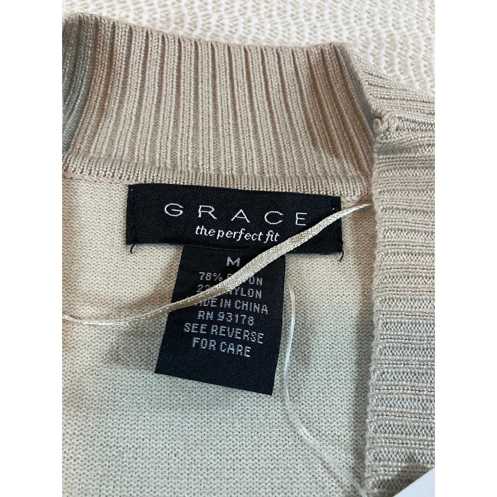 Grace NWT Women Tan Beige Open Front Cardigan Sweater Long Sleeve Size M NWT - Picture 4 of 6
